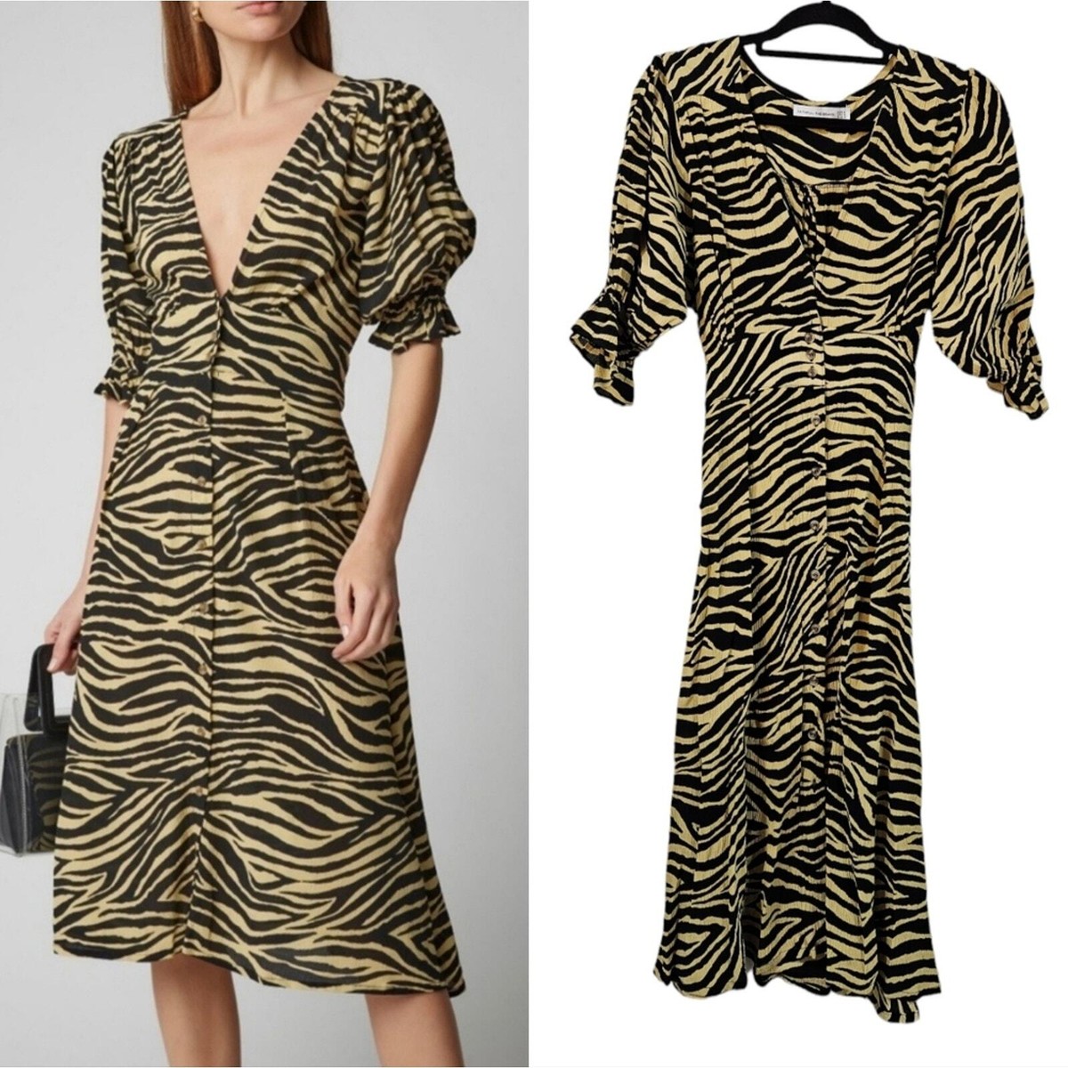 Faithful The Brand Rafa Zebra Print Crepe Midi Dress