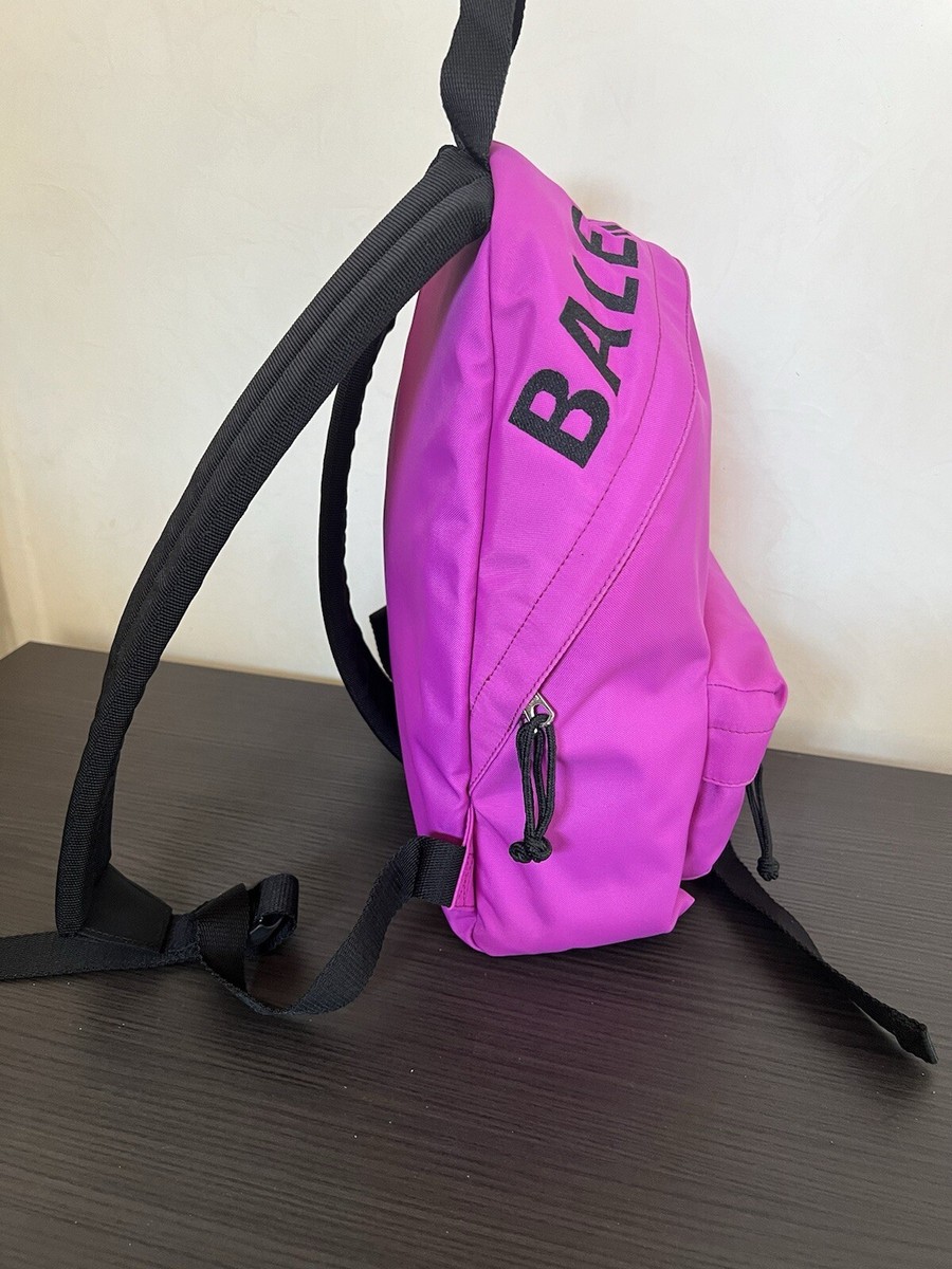 Balenciaga Logo Wheel Sport Nylon Pink Fuchsia Black Backpack New