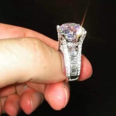 5 ctw Created Round & Baguette Cut Diamond Engagement Ring 14K White Gold Plated