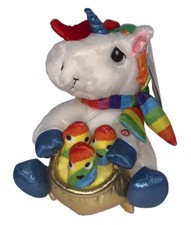 Lighted 11  Gemmy Rainbow Unicorn Animated Sing Pot Of Gold Deck The Halls NWT