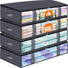 Under Bed Storage Containers, 4 Pack Blanket Storage Bags, Collapsible Storag...