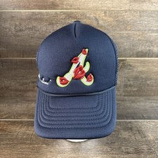 LAROPA Atlanta Braves Lips Embroidered Blue Trucker Hat QUAVO Navy Snapback