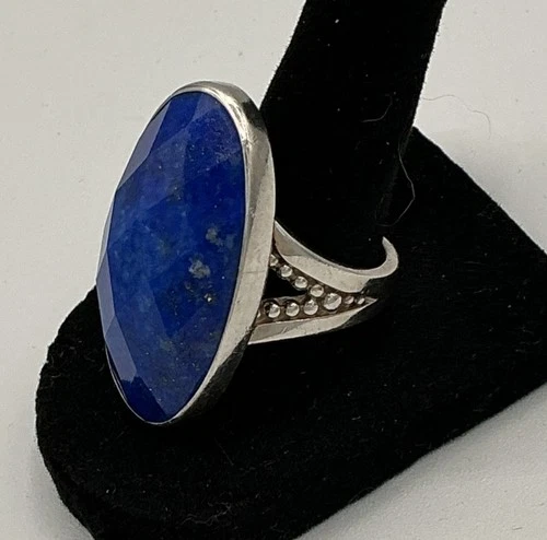 Solid 925 Sterling Silver Natural Blue Lapis Lazuli Gemstone Ring Size 8