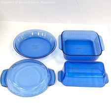 4 Pc. Blue Glass Ovenware Baking Dishes Pyrex & Anchor