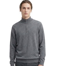 Cutter and Buck Men's Sweater XXL Gray 1/4 Zip Mock Neck Cotton Casual Pullover