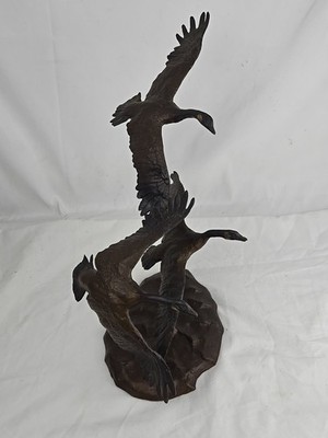 1983 Bronze Sculpture by Jonathan Bronson, ''Autumn Flight'' Canada Geese Flying