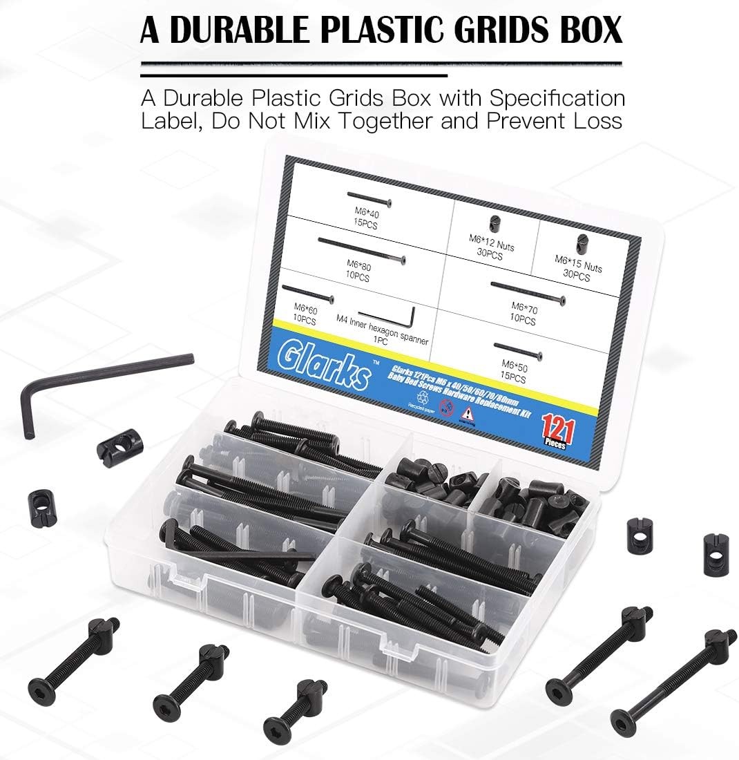 Glarks 120Pcs M6x40/50/60/70/80mm Black Hex Socket M6x40/50/60/70/80mm, 