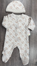Baby Boy Clothes New Little Me 3 Month 2pc Brown Bear Footed Outfit & Hat