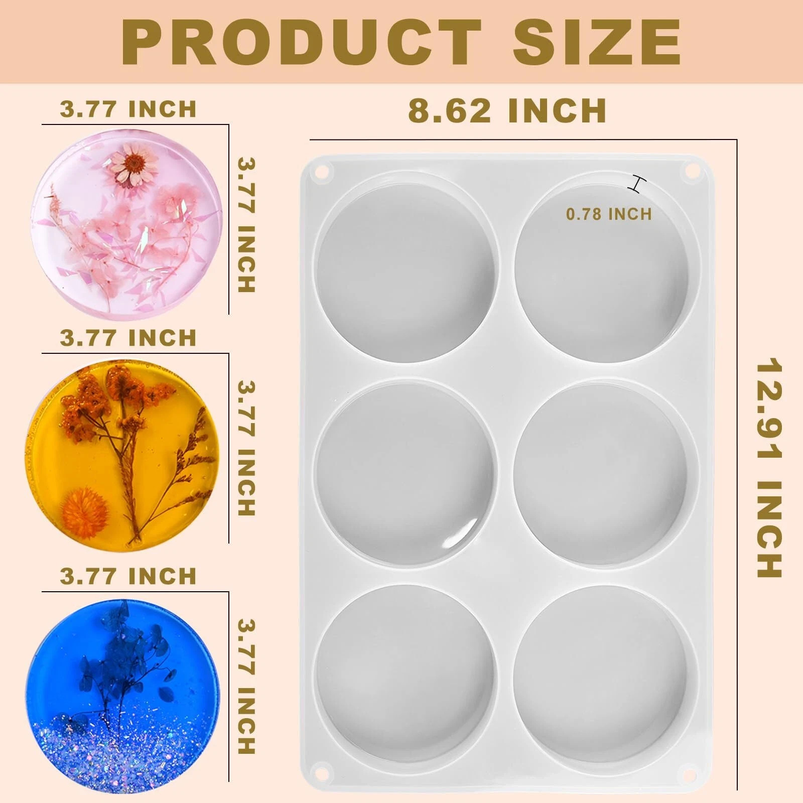 Extra Deep Resin Coaster Molds, Large 6 Cavity round Silicone Coaster Molds