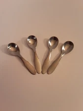 Vintage 1941 Georg Jensen Mitra Matte Stainless Steel Salt Spoons (4) Denmark