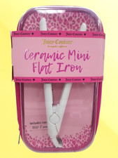 JUICY COUTURE CERAMIC MINI WHITE FLAT IRON W/MATCHING PATTERNED CARRY POUCH