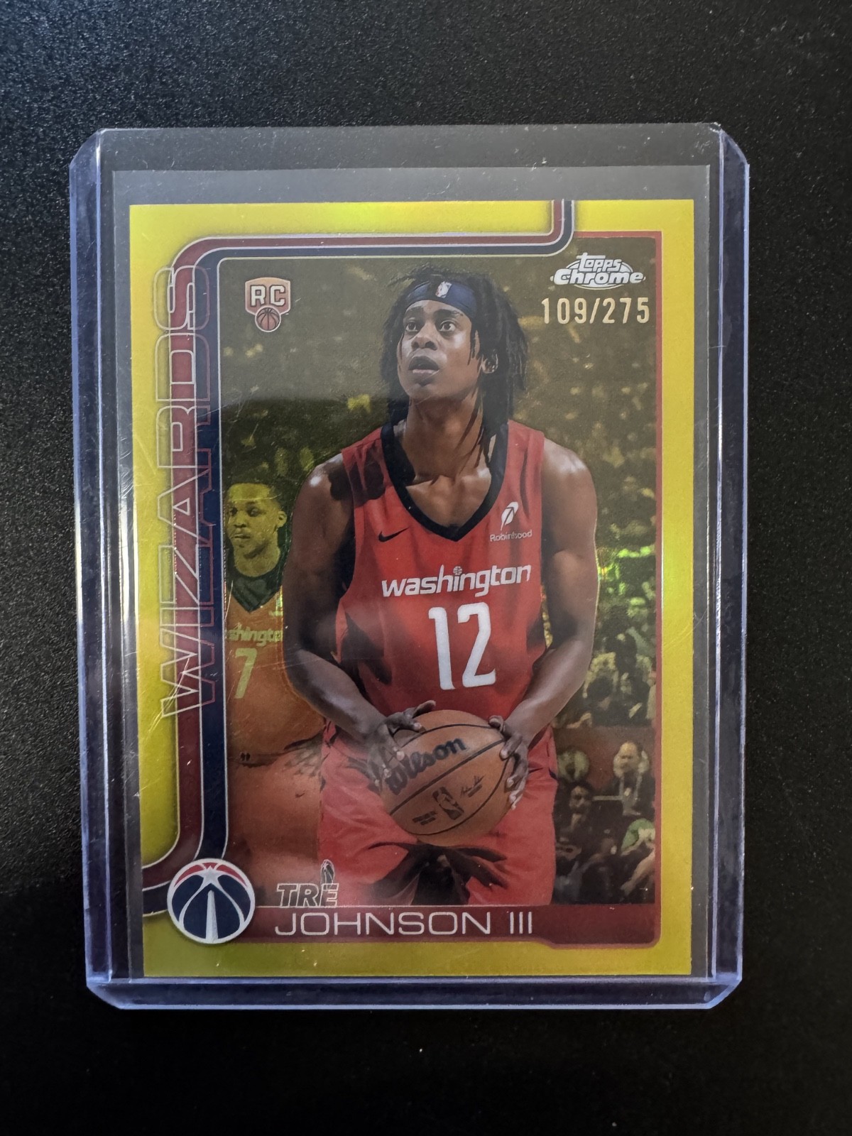 Tre Johnson III 2025-26 Topps Chrome Yellow Refractor RC #256 Wizards /275