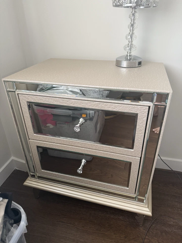 Michael Amini Hollywood Loft Upholstered Nightstand, Frost - Image 3 of 4