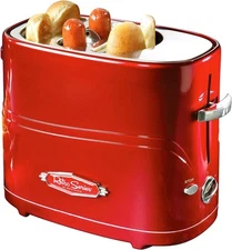 Nostalgia 2 Slot Hot Dog and Bun Toaster with Mini Tongs, Metallic Retro Red 