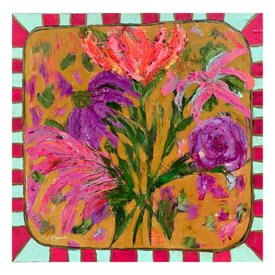 Abstract Floral ''Candy Rose'' 20x20 Expressionism Botanical Acrylic Canvas Signed