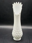 Vintage MCM Fenton White Hobnail Milk Glass Swung Stretch Vase Excellent 11.5”