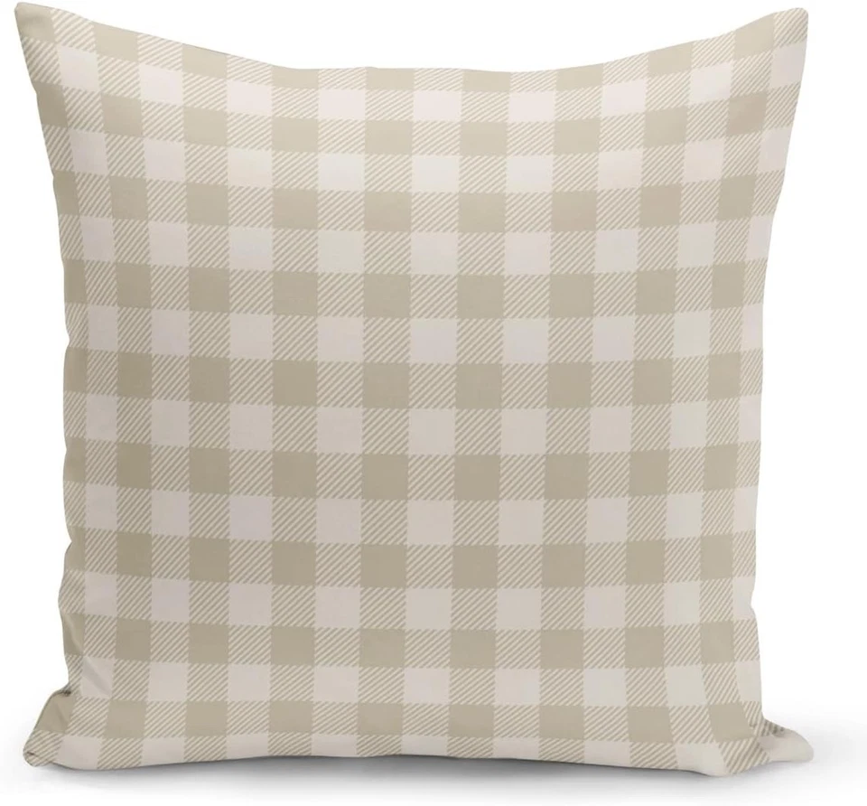 Stylish Beige Holiday Plaid Throw Pillow Case 17.7x17.7 inch - Machine Washable - Image 2 of 2