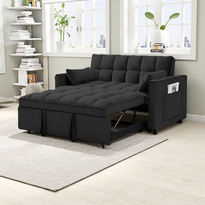 Sofa Cama Negro Con 2 Cojines Para Sala Moderno Pequeña Muebles Barato En Oferta