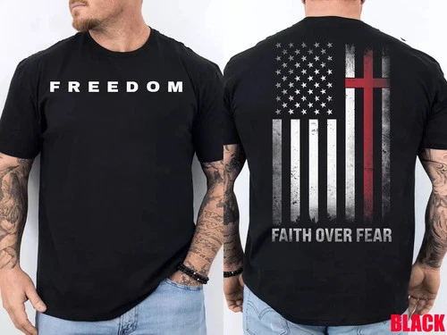 Charlie Kirk Memorial 2-Sided Freedom Christian USA Flag Faith Over Fear T-Shirt - product listing photo