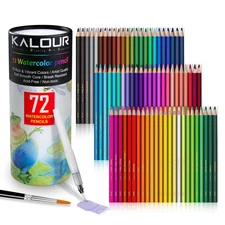 KALOUR 72-Color Professional Watercolor Pencils Set with Brush and Water Brus
