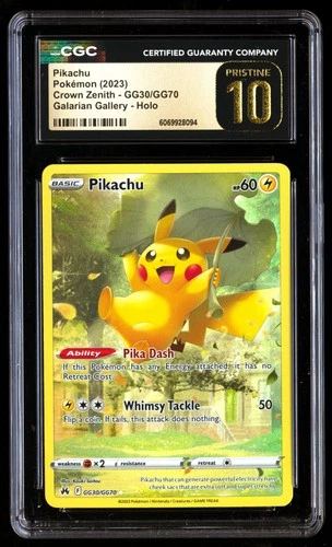 CGC 10 PRISTINE Pikachu GG30/GG70 Pokémon Crown Zenith 2023 English