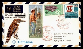 DR WHO 1969 INDONESIA LUFTHANSA PRIMER VUELO YAKARTA A SYDNEY AUSTRALIA S02573