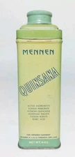 Vintage Mennen Quinsana Talcum Powder Tin 4oz Green Empty w/ Cap 1930s-50s