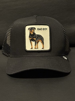 Goorin Bros Black Bad Boy Leather Patch Mesh Snapback Trucker Hat The Farm NWT