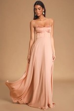 Lulus Dress Womens Medium Better Part of Me Blush Pink Satin Bustier maxi