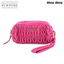 MIU MIU Matelasse Nylon Pink Pouch with Strap Near Authentic Women's Bag
