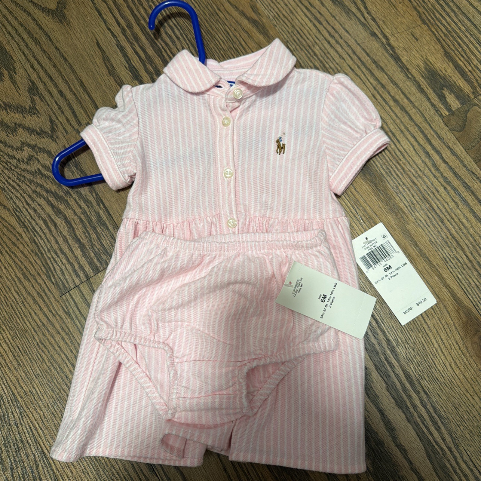 Ralph Lauren Polo Tejido Malla Oxford Vestido Camisa y Bloomer Bebé Talla 6 meses