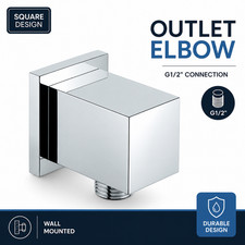Chrome Square Shower Outlet Elbow G1/2" Wall Mounted Brass Hose Connector