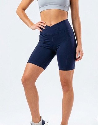 Hype Women's High Waist Navy Performance Bike Shorts With Side Pocket Size M NWT