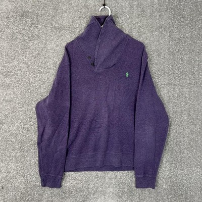 Polo Ralph Lauren Sweater Mens Extra Large Xl Rib 2-Button Shawl Purple Pullover