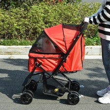 Image of PawHut Pet Stroller Dog Foldable Travel Carriage with Reversible Handle, Black