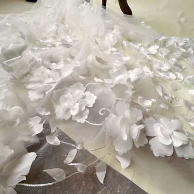 Große Blumen Spitze Tüll Stoff 3D Blume Spitzenstoff für Brautkleid