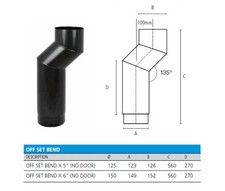 Offset flue pipe Bend Vitreous 5" or 6 inch satin Matt Black for wood burners