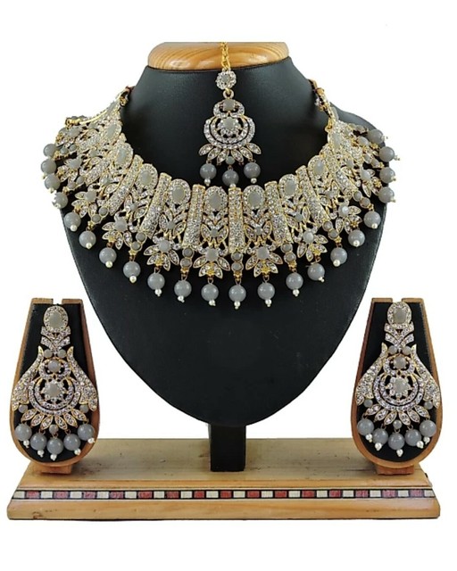 Grigio Indiano Tradizionale Matrimonio Placcato Oro Diamante Perla Bottone Gioie Grigio Indiano Tradizionale Matrimonio Placcato Oro Diamante Perla Bottone Gioie