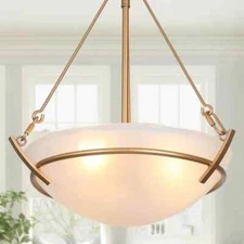Zevni Combin 11.5" 3-Light Gold Pendant Light w/ Frosted Glass, Modern Farmhouse