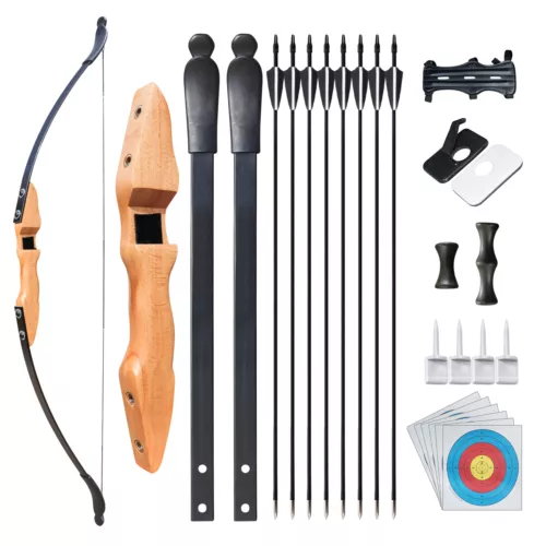 52'' Archery Recurve Bow 40LBS Hunting Arrows Set Wooden Bow for Adults Beginner - Picture 2 of 16