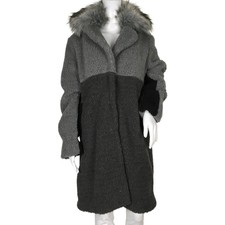 Jocelyn Women’s Over Coat Faux Fur Neck Gray Multicolor Size M Dm79