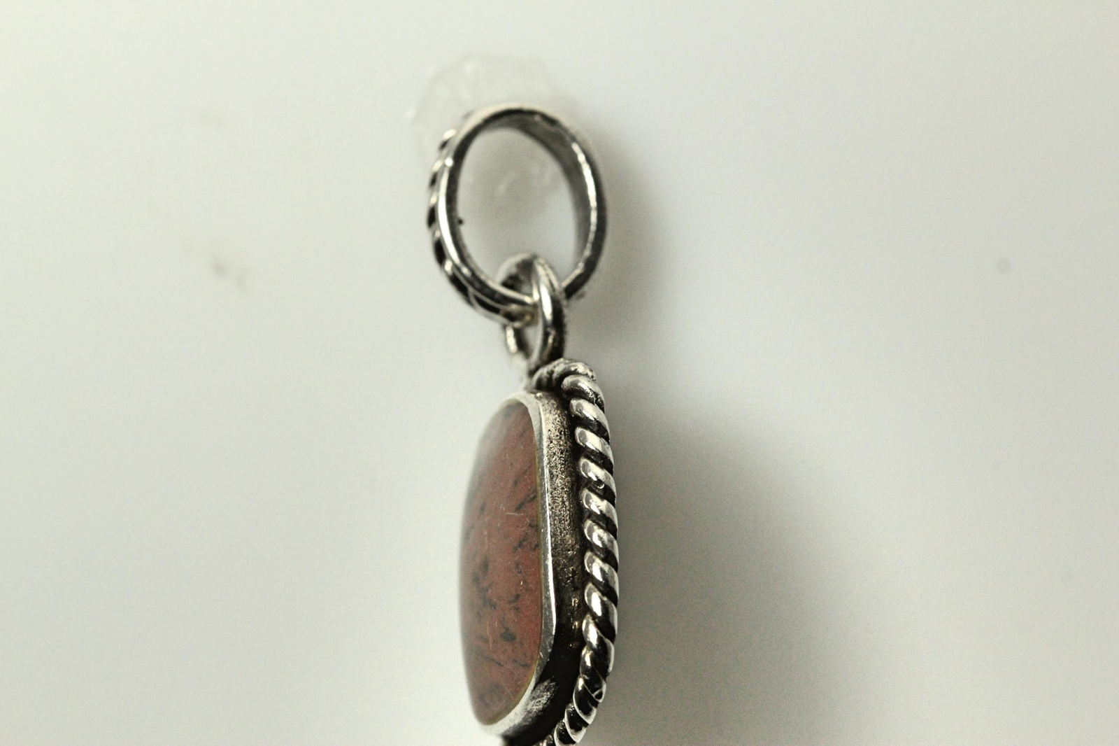 925 Sterling Silver Rectangular Brown Stone Penda… - image 2