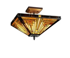 Stained Glass Semi-Flush Ceiling Light Fixture Tiffany Style Mission Design