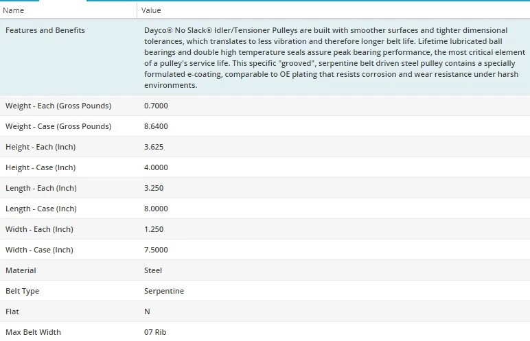 Polea tensora de correa loca Dayco para Infiniti Q70L 2015-2018 V6-3,7 L Foto 4 de 4