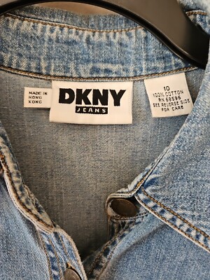 Vintage DKNY Denim Shirt Dress 10 (4 / 6) Primative Button Painted Country  Cute | eBay