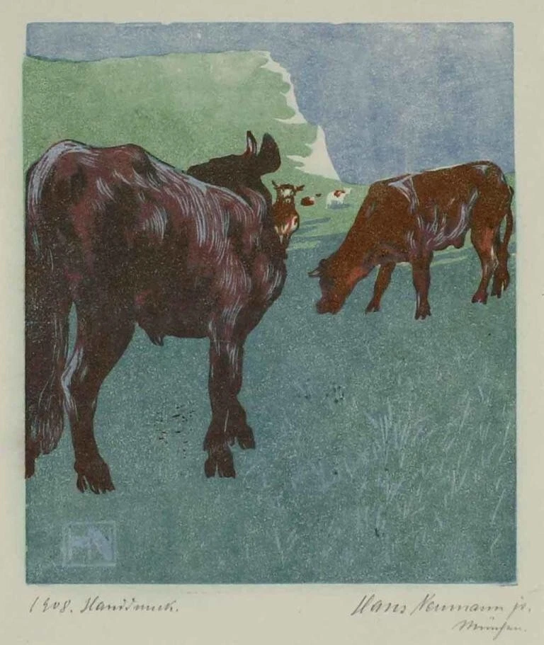 Young Bulls [woodcut] : Hans Neuman : 1908 : Archival Art Print - Image 2 of 2