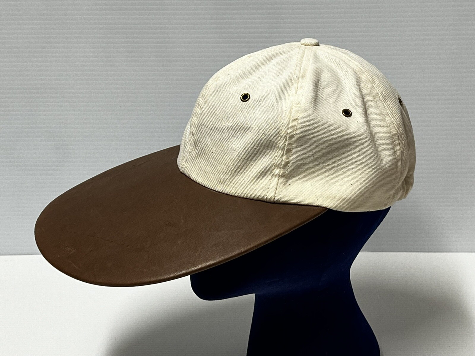 The J. Peterman Company Vintage Leather Long Bill Fishing Hat USA Made