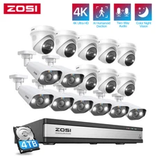 ZOSI 4K 16CH 8MP PoE Security Camera System with 4TB Audio Spotlight H.265+NVR