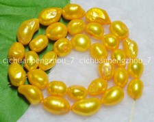 Natural 8-9mm Gold Real Freshwater Cultured Baroque Pearl Loose Beads 15"