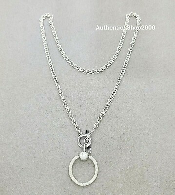 AUTHENTIC PANDORA Pandora Moments O Pendant T-bar Necklace 